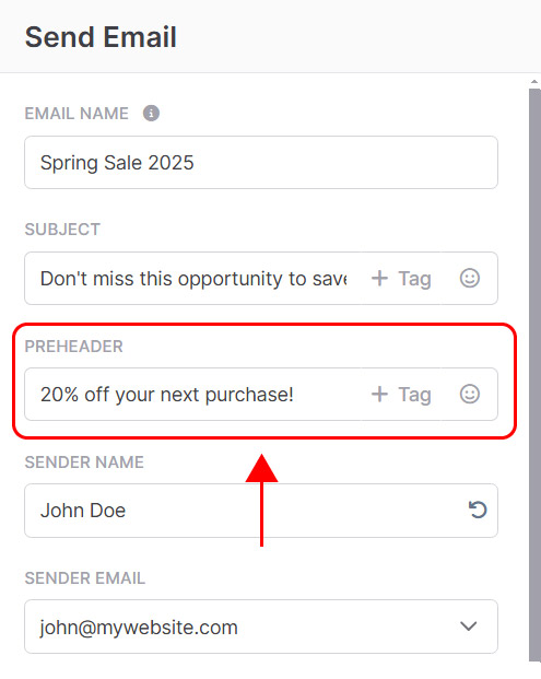 Emailchef Flow: actions send email