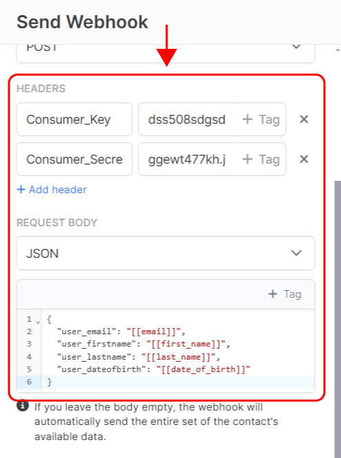 Emailchef Flow: action send webhook