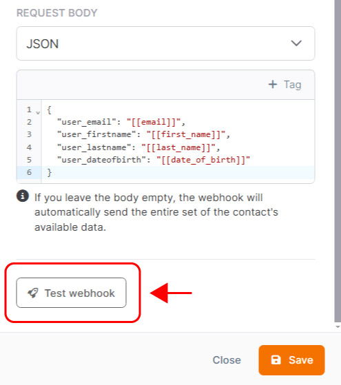 Emailchef Flow: action send webhook
