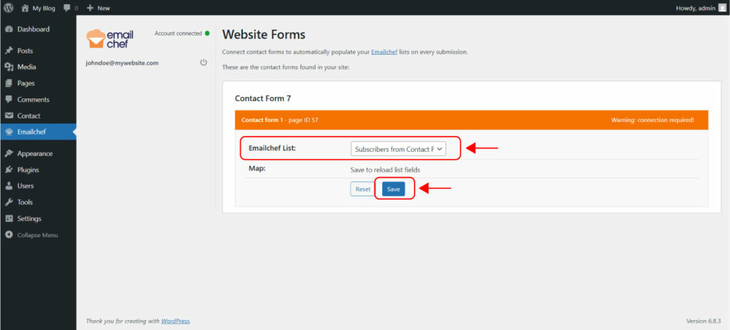 Connectez vos formulaires Contact Form 7 aux listes Emailchef