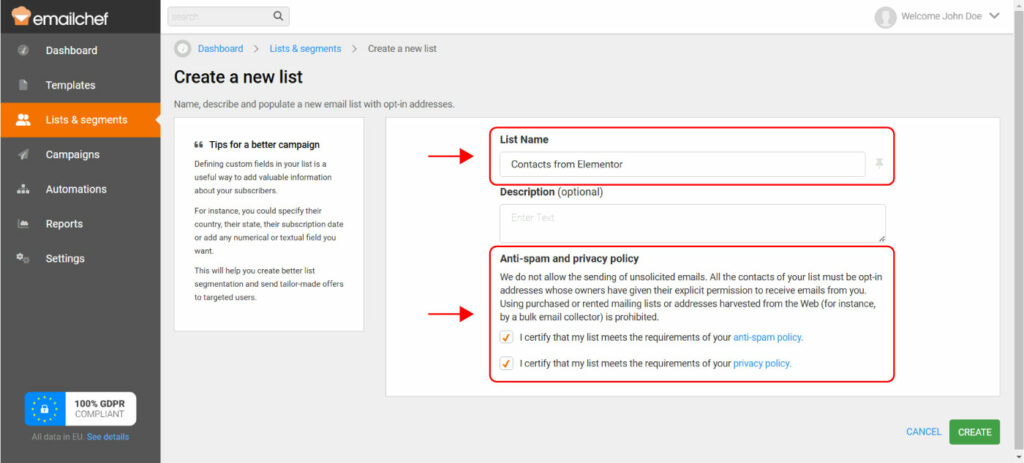 Email Marketing avec Elementor : le plugin gratuit Emailchef