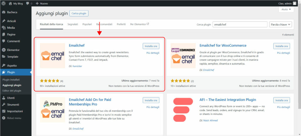 Integrazione Emailchef e Elementor