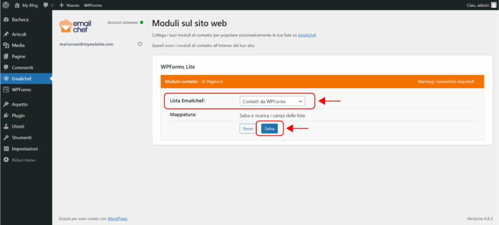 Integrazione Emailchef e WPForms
